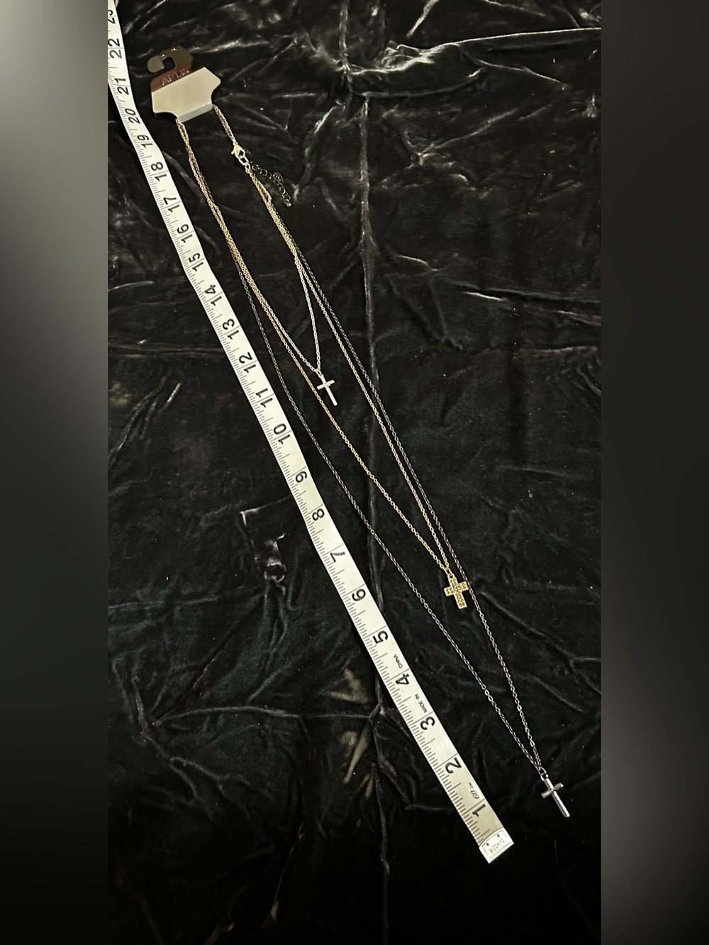 Layered Cross Necklace Set - Tri-toned - Picture 2 of 6